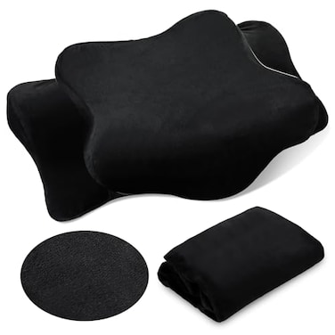 Hahafelt Plush Cervical Neck Pillowcase Only Pillowcase Ergonomic Cervical Pillow Case Contour Pillow Cover with Zipper Breathable Soft Fuzzy Case for Side Back Stomach SleeperBlackQueen Size