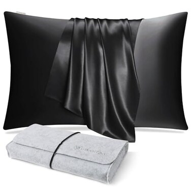 DISANGNI 100 Natural Mulberry Silk Pillow case for Hair and Skin with Hidden Zipper 22 Momme Both Sides Real Silk Pillow Case 1pc Standard Size 20x26 Black