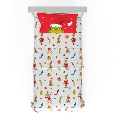 Franco Dr Seuss The Grinch Holiday Christmas Bedding Super Soft Microfiber 3 Piece Twin Sheet Set Officially Licensed Product By
