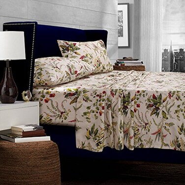 Tribeca Living Cotton Percale California King Size Bed Sheet Set 300 Thread Count Extra Deep Pockets Multicolor