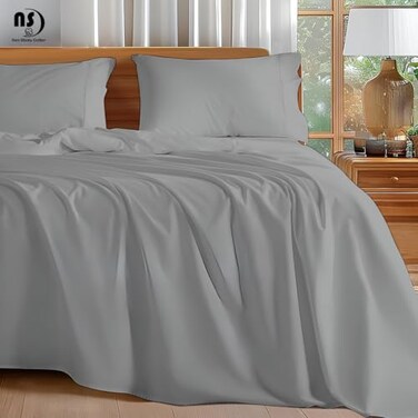 NON Sticky cotton Twin XL 4 Piece Sheet Set 100 Long Staple Cotton Soft Cooling Hotel Luxury Bedding Sheets Deep Pocket Fits 10 to 18 Mattress 39 x 80 Light Grey Solid