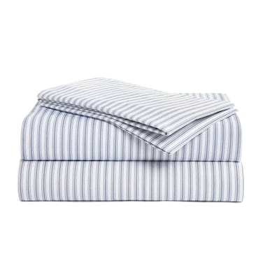 Peru Pima 415 Thread Count Percal Twin Sheet Set 100 Peruvian Pima Cotton 3 Piece Flat Fitted 1 Pillowcase Cooling Crisp Deep Pocket Hotel Quality Bedding Nautical Stripe Blue