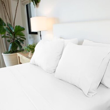 Jennifer Adams Lux Collection Sheet Set 4Piece Microfiber Sheets Pillowcases UltraSoft Breathable and WrinkleResistant for Queen Size Bed Queen White