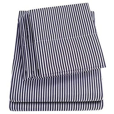 Sweet Home Collection Twin Size Bed Sheets 4 Piece 1500 Supreme Collection Fine Brushed Microfiber Deep Pocket Twin Sheet Set Bedding 1 EXTRA PILLOW CASES GREAT VALUE Twin Classic Stripe Navy