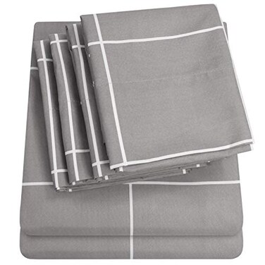 Sweet Home Collection King Size Bed Sheets 6 Piece 1500 Supreme Collection Fine Brushed Microfiber Deep Pocket King Sheet Set Bedding 2 Extra Pillow Cases Great Value King Window Pane Gray