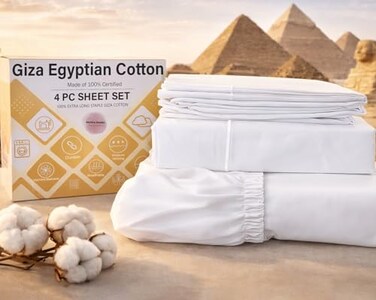 MyGiza Sheets100 Giza Egyptian Cotton SheetsCalifornia King Size Giza Cotton Sheets Set to Fit Upto 18 Inches Deep Mattress 4 Pcs White