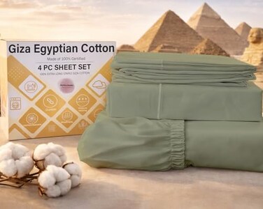 MyGiza Sheets100 Giza Egyptian Cotton SheetsCalifornia King Size Giza Cotton Sheets Set to Fit Upto 18 Inches Deep Mattress 4 Pcs Sage