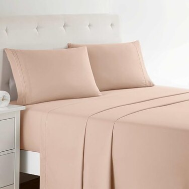 Clara Clark Bed Sheets Premier 1800 Series 4 Piece Bed Sheet Set Deep Pocket Wrinkle Fade Stain Resistant Luxury Soft Bedding Sheets Pillowcases Queen Peach