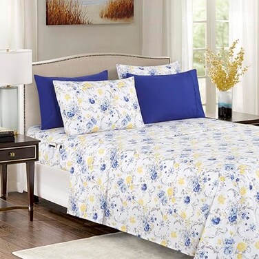 Elegant Comfort Softest and Coziest 6Piece Sheet Set 1500 Premium Hotel Quality Microfiber Deep Pocket Wrinkle Resistant 6Piece Floral Bed Sheet Set King Jenna Gold