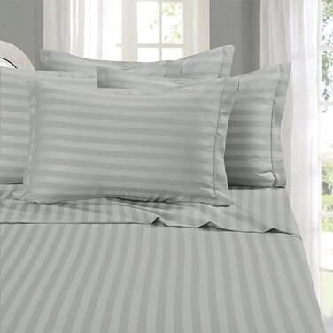 Elegant Comfort Softest and Coziest 6Piece Sheet Set 1500 Premium Hotel Quality Microfiber Deep Pocket Wrinkle Resistant 6Piece Damask Stripe Bed Sheet Set King Silver