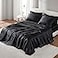JLA Basic Madison Park Essentials Satin Sheet Set Luxury and Silky with Natural Sheen Elastic 14 Pocket fits up to 16 Mattress All Around Elastic YearRound Bedding King Black 6 Piece