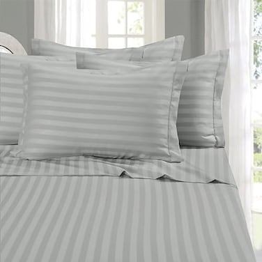 Elegant Comfort Softest and Coziest 6Piece Sheet Set 1500 Premium Hotel Quality Microfiber Deep Pocket Wrinkle Resistant 6Piece Damask Stripe Bed Sheet Set Queen Silver