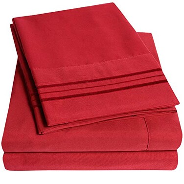 Sweet Home Collection 1500 Supreme Collection King Sheet Sets Red Luxury Hotel Bed Sheets and Pillowcase Set for King Mattress Extra Soft Elastic Corner Straps Deep Pocket Sheets King Red