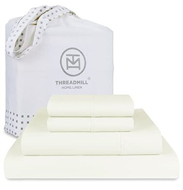 Threadmill 100 Supima Cotton Sheets 1200 Thread Count Cotton for Cal King Size Bed 4 Pc Ivory Cal King Bed Sheets Set 5Star Hotel Quality with Elasticized Deep Pocket King Sheets
