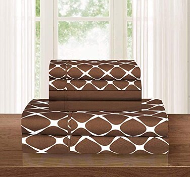 Elegant Comfort Luxury Softest and Coziest 6Piece Bed Sheet Set Wrinkle Resistant Milano Trellis Pattern1500 Thread Count Egyptian Quality Microfiber Bedding Set Queen Chocolate Brown