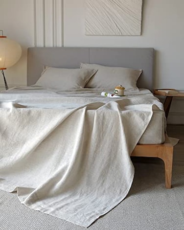 XZ XIFA Linen Bed Sheets Queen Size 100 Washed French Flax Organic Linen Sheets Breathable and Cooling Sheets for Hot Sleepers Queen Sheet Set1 Flat Sheet 1 Fitted Sheet 2 Pillowcases