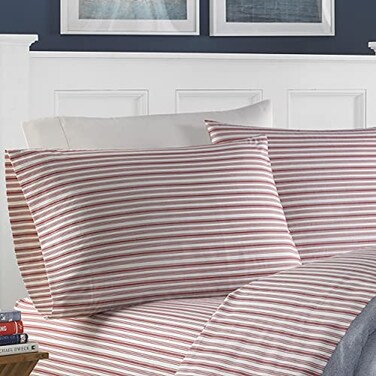 Nautica Full Sheets Cotton Percale Bedding Set Casual Home Decor Dorm Room Essentials Coleridge Stripe Red Full