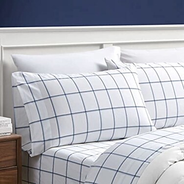 Nautica Full Size Sheet Set Crisp Cotton Percale Bedding with Matching Pillowcases Lightweight Breathable Bed Sheets Deep Pocket College Dorm Room Essentials Plot Blue