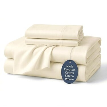 Decfair 100 Egyptian Cotton Sheets Queen Ivory Luxury Hotel Collection Queen Size Sheet Set Cooling Smooth Breathable Sateen Weave Anti Pilling Extra Long Staple Cotton 16 Deep Pocket 4Pc