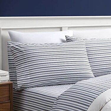 Nautica Twin XL Size Sheet Set Crisp Cotton Percale Bedding with Matching Pillowcase Lightweight Breathable Bed Sheets Deep Pocket College Dorm Room Essentials Coleridge Stripe Grey