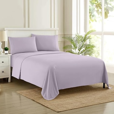 Sweet Home Collection Queen Size Bed Sheets Breathable Luxury Sheets with Full Elastic Secure Corner Straps Built In 1800 Supreme Collection Extra Soft Deep Pocket Bedding Set Sheet Set Queen Lilac