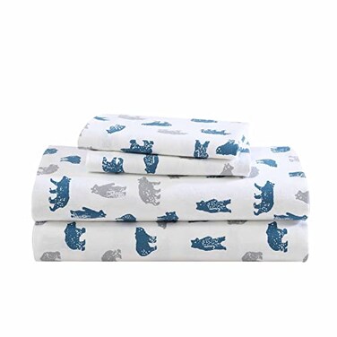 Eddie Bauer Queen Sheet Set Cotton Flannel Bedding Set Brushed for Extra Softness Cozy Home Dcor Bear Mountain Grey Queen