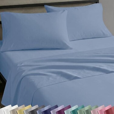 California Design Den Twin Sheets Set Natural 100 Cotton Sheets with 12 Pockets Soft Sateen Weave Breathable and Durable Bedding Set for Dorm Rooms College Blue Hydrangea