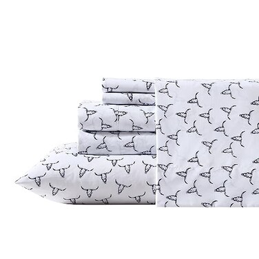 Wrangler Full Size Sheet Set UltraSoft Lightweight Bedding Lightweight for Year Round Comfort Deep Pockets Bed Sheets with Matching Fitted Pillowcases Steer Skulls Black