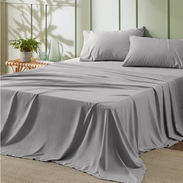 Bedsure Full Size Bed Sheets 4 Pieces Soft Full Sheet Set Breathable Cooling Hotel Luxury Easy Care Polyester Microfiber Bedding for Kids Women Men Grey