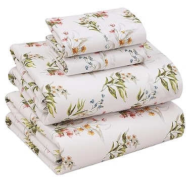 RUVANTI 100 Cotton Percale Sheets Full Size Crisp Cooling Bed Sheets for Hot Sleepers Deep Pocket 16 Soft Breathable Durable HotelStyle 4 Piece Set Floral Bliss