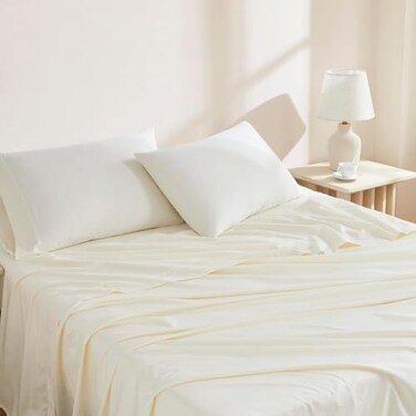 Linen Closet 100 Organic Cotton Queen Sheets Set 4 Pieces Fresh Ivory Percale Bed Sheets Pillowcases Set Up To 16 Deep Pocket Fitted Sheet Cooling Crisp Breathable For Hot Sleepers