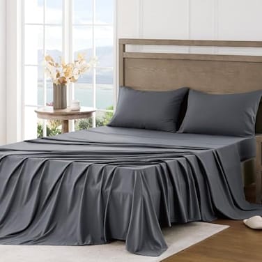 FreshCulture Queen Sheet Set Ultra Soft Sheets for Queen Size Bed Brushed Microfiber Deep Pockets Easy Care Cooling Breathable 4 Pieces Hotel Luxury Queen Bed Sheets Dark Grey