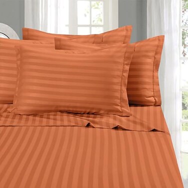 Elegant Comfort Softest and Coziest 6Piece Sheet Set 1500 Premium Hotel Quality Microfiber Deep Pocket Wrinkle Resistant 6Piece Damask Stripe Bed Sheet Set Queen Coral