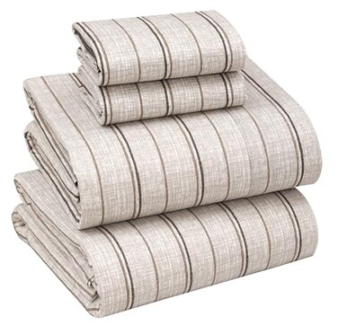 RUVANTI 100 Cotton Percale Sheets Full Size Crisp Cooling Bed Sheets for Hot Sleepers Deep Pocket 16 Soft Breathable Durable HotelStyle 4 Piece Set Brown Stripes
