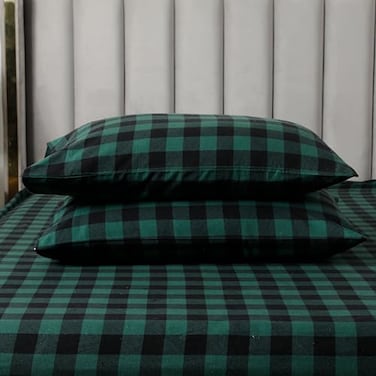 Elegant Comfort Ultra Soft 4Piece 100 Turkish Cotton Flannel Sheet Set Buffalo Check Plaid Flannel Sheets Warm and Cozy Premium Quality Deep Pocket Fitted Sheet Full Green