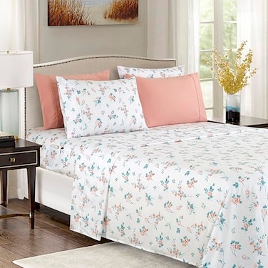 Elegant Comfort Softest and Coziest 6Piece Sheet Set 1500 Premium Hotel Quality Microfiber Deep Pocket Wrinkle Resistant 6Piece Floral Bed Sheet Set Full Celia Pink