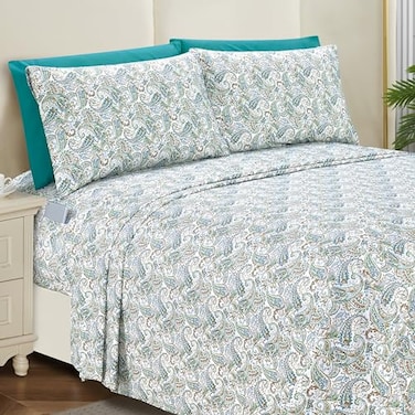 Elegant Comfort Softest and Coziest 6Piece Sheet Set 1500 Premium Hotel Quality Microfiber Deep Pocket Wrinkle Resistant 6Piece Paisley Pattern Bed Sheet Set Queen Paisley Teal