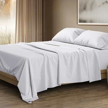 THREAD SPREAD 100 Egyptian Cotton Sheets Queen Size Luxury 1500 Series Queen Sheet Set Egyptian Cotton 4 PC White Silky Soft Sateen Weave Cooling Breathable 17 Deep Pocket Bed Set