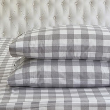 Elegant Comfort Ultra Soft 4Piece 100 Turkish Cotton Flannel Sheet Set Buffalo Check Plaid Flannel Sheets Warm and Cozy Premium Quality Deep Pocket Fitted Sheet Full Gray