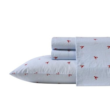 Nautica Queen Sheets Cotton Percale Bedding Set Casual Home Decor Lobster Walk Red Queen