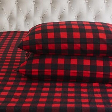 Elegant Comfort Ultra Soft 4Piece 100 Turkish Cotton Flannel Sheet Set Buffalo Check Plaid Flannel Sheets Warm and Cozy Premium Quality Deep Pocket Fitted Sheet King Burgundy