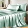 CozyLux Satin Sheets King Size Sheet Set Silky Soft Bedding Similar to Silk 4 Piece Sheets for Hair and Skin Deep Pocket with AllAround Elastic Home Decor for Bedroom Aqua