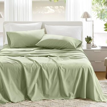 Comfort Spaces 100 Cotton Sheets Twin Breathable Soft Cotton Sheets Naturally Cool Cotton Bed Sheets with 12 Elastic Pocket Fits up to 14 Mattress All Seasons Sheet Set Sage Green 3 Piece