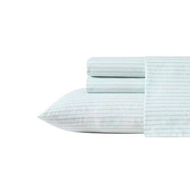 Tommy Bahama Queen Sheet Set Cotton Percale Bedding Set Super Soft OekoTex Cool Beach Stripe Turquoise Queen