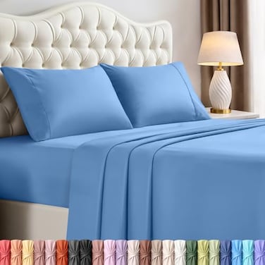 Utopia Bedding Full Size Sheet Set 4 Piece Bed Sheets Soft and Breathable Microfiber Includes 1 Fitted Sheet 1 Flat Sheet and 2 Pillowcases Oeko Tex Dutch Blue