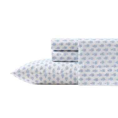 Laura Ashley Twin Size Sheet Set 100 Cotton Percale Bedding with Matching Pillowcase Fully Elastic Fitted Sheet Deep Pocket Floral Room Decor Francesca Blue