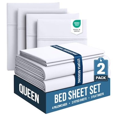 Utopia Bedding Queen Bed Sheets Set Pack of 2 Sheet Sets Perfect for Spa Hotel Guest Bedroom Brushed Microfiber Shrinkage and Fade Resistant Easy Care White