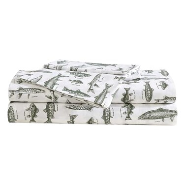 Eddie Bauer Sheet Set Cotton Percale Bedding with Matching Pillowcase Crisp Breathable 200Thread Count Classic Comfort Essentials Wes Fish Green Twin