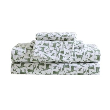 Eddie Bauer Flannel Sheets Full Size AntiPilling Wrinkle Resistant Cotton Touchably Soft for AllSeason Comfort Bed Sheets with Matching Pillowcases Fitted Sheet Deer Camp Green