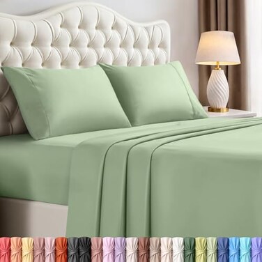 Utopia Bedding California King Size Sheet Set 4 Piece Bed Sheets Soft and Breathable Microfiber Includes 1 Fitted Sheet 1 Flat Sheet and 2 Pillowcases Oeko Tex Sage
